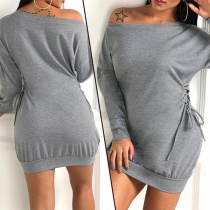 Sexy Oblique Shoulder Side Lace-up Long Sleeve Sweatshirt