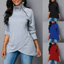 Fashion Long Sleeve Stand Collar Irregular Hem Sweatshirt