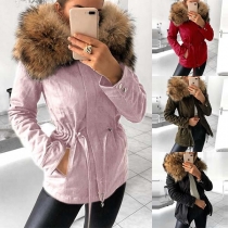 Fashion Solid Color Faux Fur Spliced Hooded Coat 