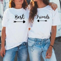 Fashion Letters Printed Short Sleeve Round Neck T-shirt   