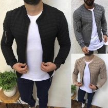 Fashion Solid Color Long Sleeve Stand Collar Man's Cardigan