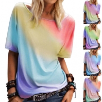 Fashion Short Sleeve Round Neck Color Gradient T-shirt