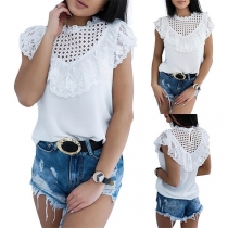 Fashion Lace Spliced Sleeveless Round Neck Top 