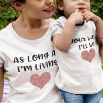 Fashion Letters Heart Printed Short Sleeve Parent-child T-shirt