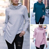 Fashion Long Sleeve Cowl Neck Irregular Hem Sweatshirt 