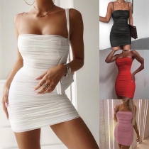 Sexy Backless Slim Fit Sling Wrinkled Dress