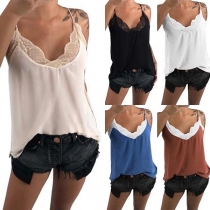 Sexy Backless V-neck Lace Spliced Cami Top 