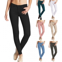 Fashion Solid Color Middle Waist Slim Fit Pencil Pants