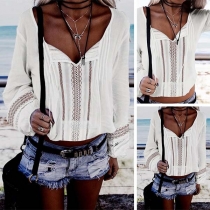 Fashion Long Sleeve V-neck Hollow Out Top