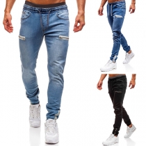 Fashion Elastic Waist Man's Zipper Jeans