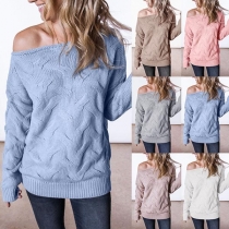 Sexy Oblique Shoulder Long Sleeve Solid Color Sweater 