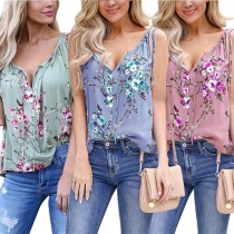 Fashion Sleeveless V-neck Printed Top 