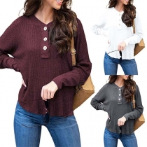 Fashion Solid Color Long Sleeve V-neck Loose Knit Top