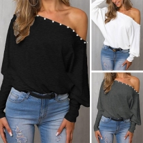 Sexy Off-shoulder Boat Neck Dolman Sleeve Loose Top