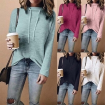 Fashion Solid Color Long Sleeve High Collar Sweatshirt