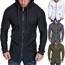 Fashion Solid Color Long Sleeve Hooded Man's Sweatshirt Coat  Jacket