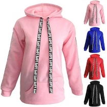 Fashion Letters Ribbon Spliced Long Sleeve Hoodie 
