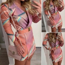 OL Style Long Sleeve Notch Lapel Slim Fit Striped Shirt