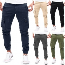 Fashion Solid Color Side-pocket Man's Casual Pants