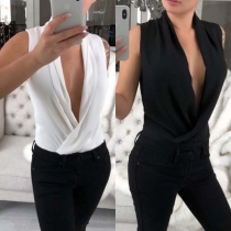 Sexy Deep V-neck Sleeveless Solid Color Top