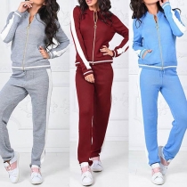 Fashion Contrast Color Long Sleeve Stand Collar Sports Suit