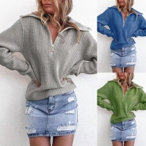 Fashion Solid Color Long Sleeve High Collar Knit Top 