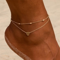 Simple Style Heart Pendant Double-layer Anklet