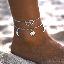 Fashion Heart Sun Pendant Double-layer Anklet