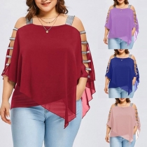 Fashion Off-shoulder Boat Neck Hollow Out Half Sleeve Knit Top