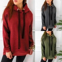 Fashion Solid Color Long Sleeve Loose Hooded Sweatshirt
