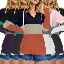 Fashion Contrast Color Long Sleeve Hoodie