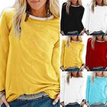 Fashion Contrast Color Long Sleeve Round Neck T-shirt 