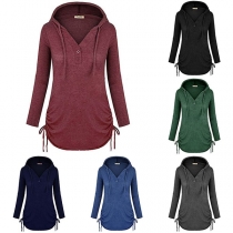 Fashion Solid Color Long Sleeve Side-drawstring Hoodie 