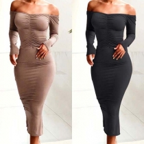 Sexy Off-shoulder Boat Neck Long Sleeve Tight Dress