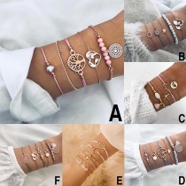 Fashion Hollow Out Lotus Heart Pendant Bracelet Set 4 pcs/Set