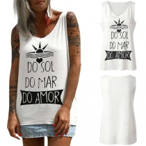 Fashion Letters Printed V-neck Tank Top 