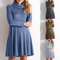 Fashion Solid Color Long Sleeve Turtleneck Dress