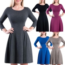 Fashion Solid Color Long Sleeve Round Neck Slim Fit Dress