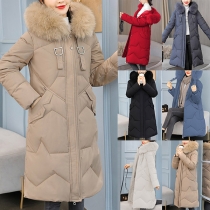 Fashion Solid Color Faux Fur Spliced Hooded Warm Coat