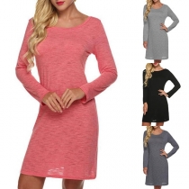Simple Style Long Sleeve Round Neck Solid Color Dress