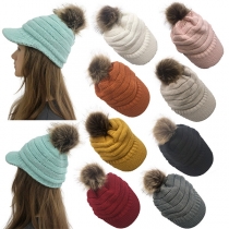 Fashion Solid Color Hairball Spliced Knit Cap