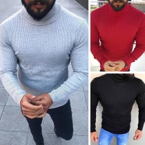 Fashion Solid Color Long Sleeve Turtleneck Man's Knit Top 