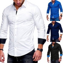 Fashion Solid Color Long Sleeve POLO Collar Man's Shirt 