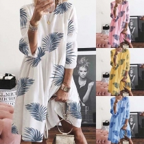 Fashion Long Sleeve Round Neck Loose Printed Dress