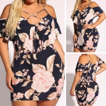 Sexy Off-shoulder Short Sleeve Slim Fit Printed Sling Dress