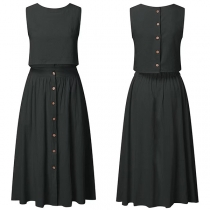 Fashion Sleeveless Crop Top + High Waist Skirt Two-piece Set