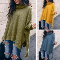 Fashion Solid Color Long Sleeve Turtleneck High-low Hem Knit Top