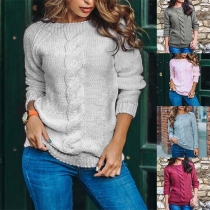 Fashion Solid Color Long Sleeve Round Neck Hollow Out Sweater