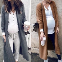 Fashion Solid Color Long Sleeve Long-style Knit Cardigan 