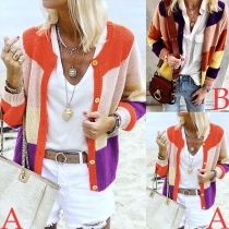 Fashion Contrast Color Long Sleeve Knit Cardigan 